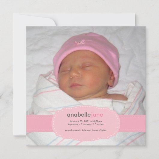 Bébé fille Faire-part de naissance (Devant)