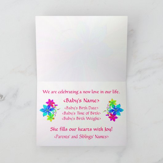 Bébé fille Faire-part de naissance (Intérieur)