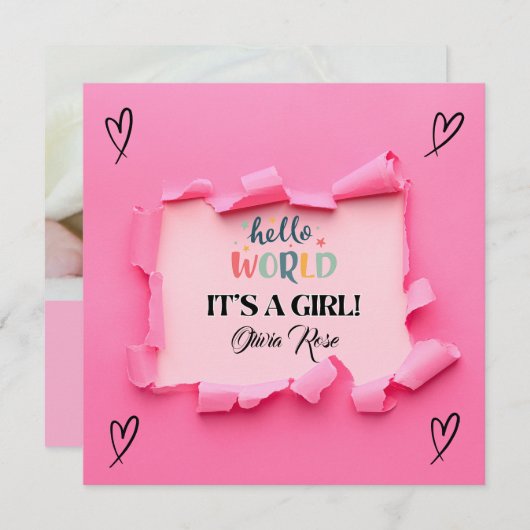 Bébé fille Faire-part de naissance (Devant / Derrière)