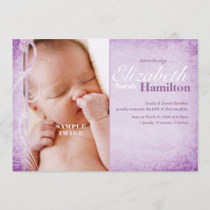 Bébé fille Faire-part de naissance pourpre