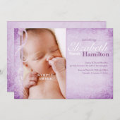 Bébé fille Faire-part de naissance pourpre (Devant / Derrière)