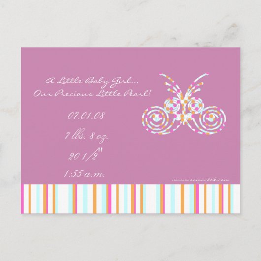 Bébé fille Faire-part - Papillons (Dos)