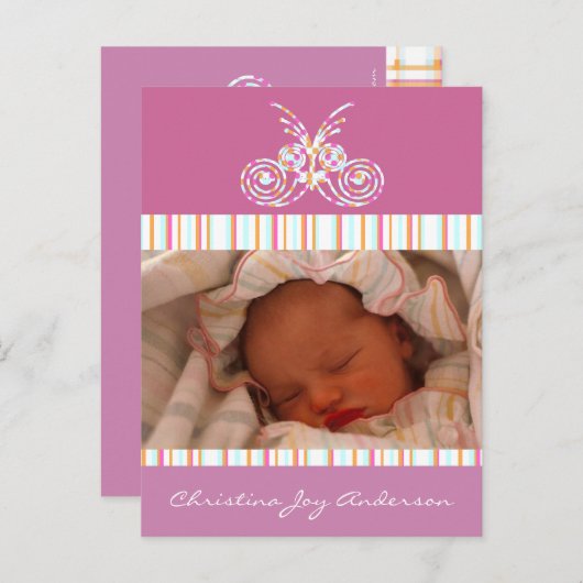 Bébé fille Faire-part - Papillons (Devant / Derrière)