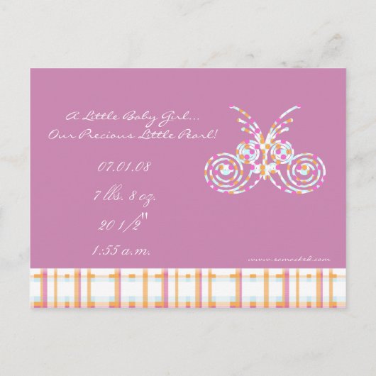 Bébé fille Faire-part - Papillons (Dos)