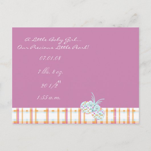 Bébé fille Faire-part - Papillons (Dos)