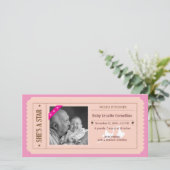 Bébé fille Faire-part - Style de billet de cinéma (Debout devant)