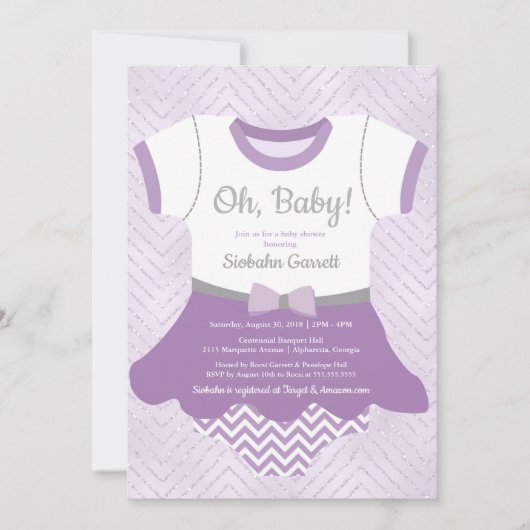 Bébé fille invitation douche, lavande violette bri (Devant)