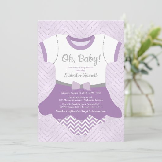 Bébé fille invitation douche, lavande violette bri (Debout devant)