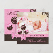 Bébé fille Invitation Faire-part gâteau Pops rose (Devant / Derrière)