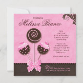 Bébé fille Invitation Faire-part gâteau Pops rose (Dos)