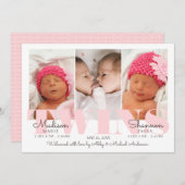 Bébé fille jumeaux joli en Faire-part de naissance (Devant / Derrière)