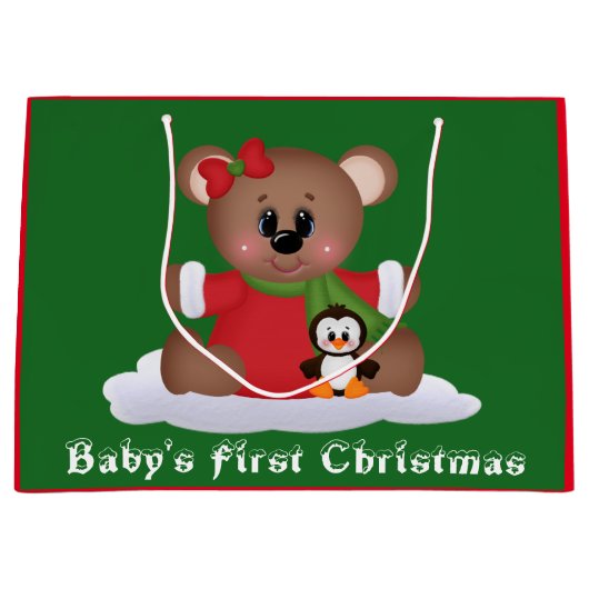 Bébé fille ours Premier Noël grand sac cadeau (Devant)