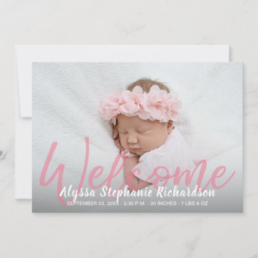 Bébé fille rose 1 Faire-part de naissance de bienv (Devant)