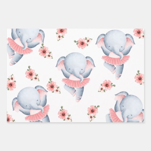 Bébé fille rose éléphant emballage papier (Devant)