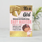 Bébé fille rose et or Babyshower Invitation (Debout devant)