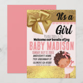 Bébé fille rose et or Babyshower Invitation (Devant / Derrière)