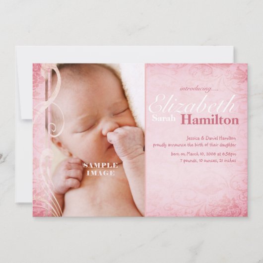 Bébé fille rose Faire-part de naissance (Devant)