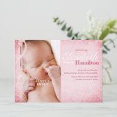 Bébé fille rose Faire-part de naissance (Debout devant)