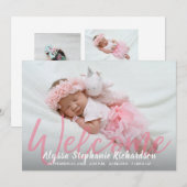 Bébé fille rose Faire-part de naissance de bienven (Devant / Derrière)