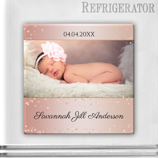 Bébé fille Rose Gold Sparkling Photo Magnet