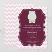 Bébé Fille rose Hippo Invitation (Devant / Derrière)