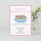 Bébé fille rose Noah's Ark Baby shower Invitation (Debout devant)