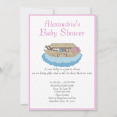 Bébé fille rose Noah's Ark Baby shower Invitation (Devant)