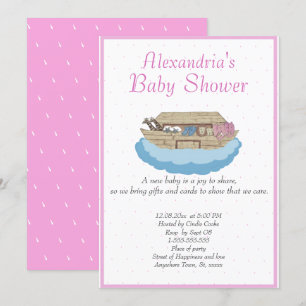 Bébé fille rose Noah's Ark Baby shower Invitation