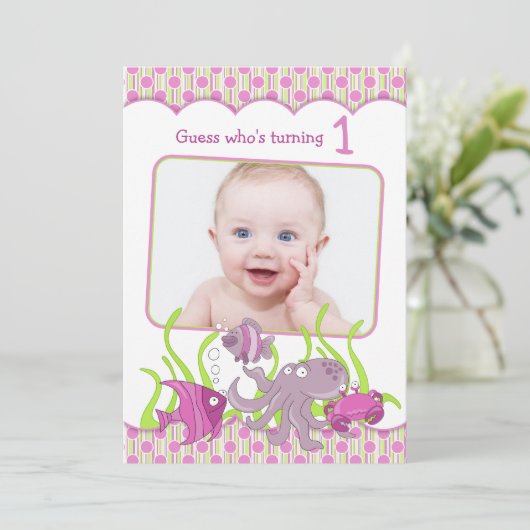 Bébé fille sous la mer Invitation d'anniversaire (Debout devant)