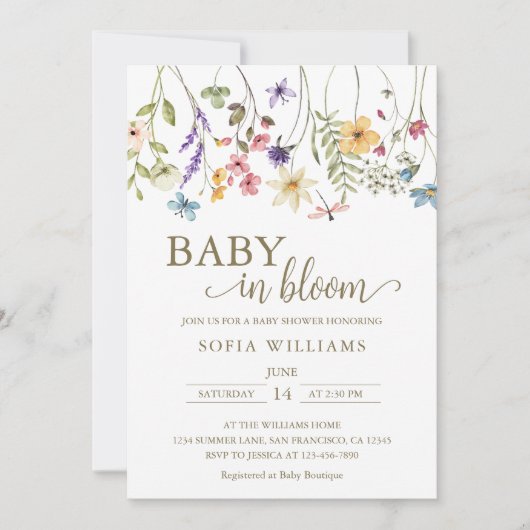 Bébé fleur sauvage en fleur Baby shower Invitation (Devant)