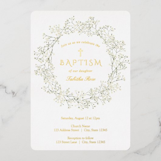 Bébé Fleurs de souffle Baptême Invitation (Recto)