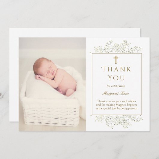Bébé Fleurs respirantes Baptême Carte de remerciem (Devant / Derrière)