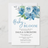 Bébé floral bleu en fleur Baby shower Invitation (Devant)
