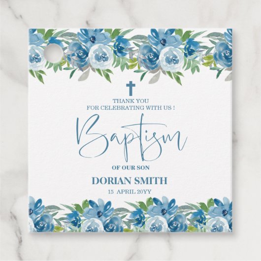 Bébé floral bleu garçon Favoriser les étiquettes (Devant)