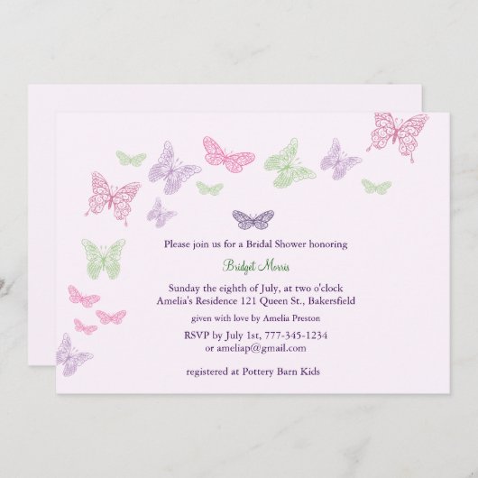 Bébé Flutters Shower Invitation violet (Devant / Derrière)