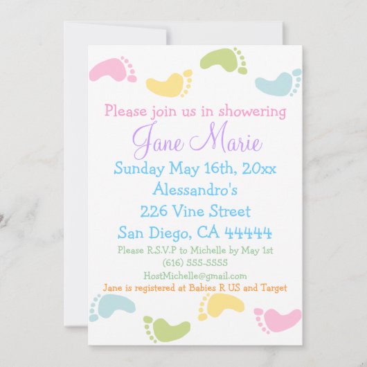 Bébé Foot Imprimantes Bébé Shower Invitations (Devant)