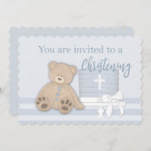 Bébé Garçon Baptême Bleu Invitation Gâteau Ours en (Devant / Derrière)