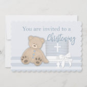 Bébé Garçon Baptême Bleu Invitation Gâteau Ours en (Devant)