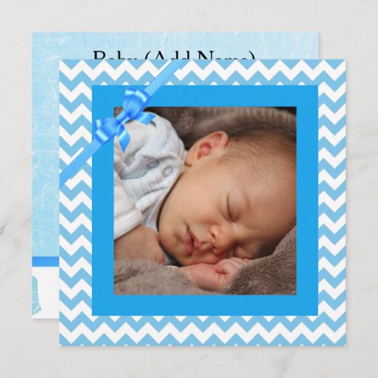 Bébé Garçon Bleu rayé Faire-part d'anniversaire (Devant / Derrière)