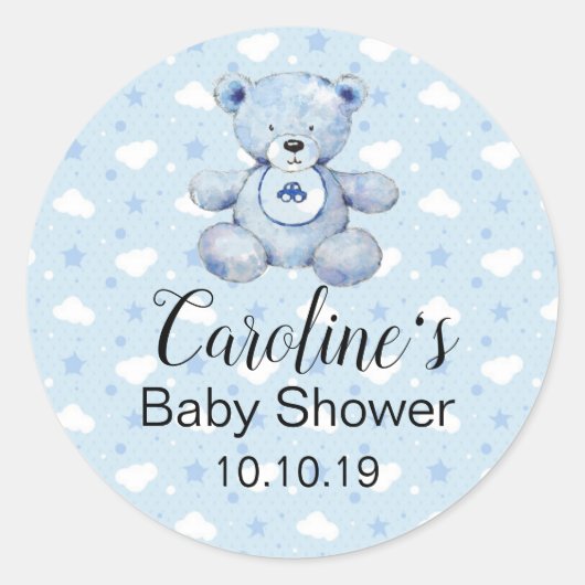 Bébé Garçon Bleu Teddy Bear Sticker Baby shower (Devant)