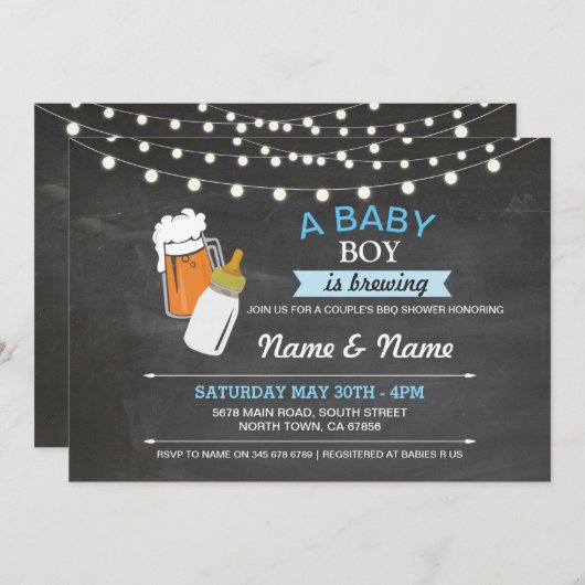 Bébé Garçon brassage Douche Bières Invitation à mâ (Devant / Derrière)