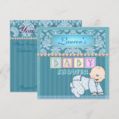 BÉBÉ GARÇON DOUCHE Damask Invitation (Devant / Derrière)