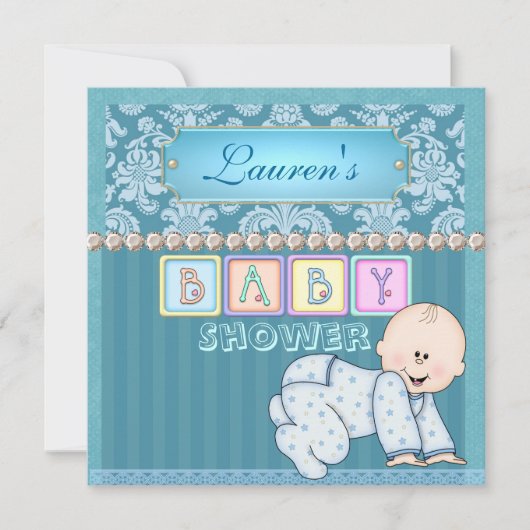 BÉBÉ GARÇON DOUCHE Damask Invitation (Devant)