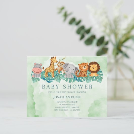 bébé garçon douche invitation animaux mignons (Debout devant)