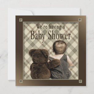 BÉBÉ GARÇON DOUCHE INVITATION - BÉBÉ ET TEDDY BEAR