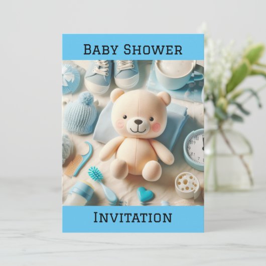 Bébé garçon douche plat Invitation (Debout devant)