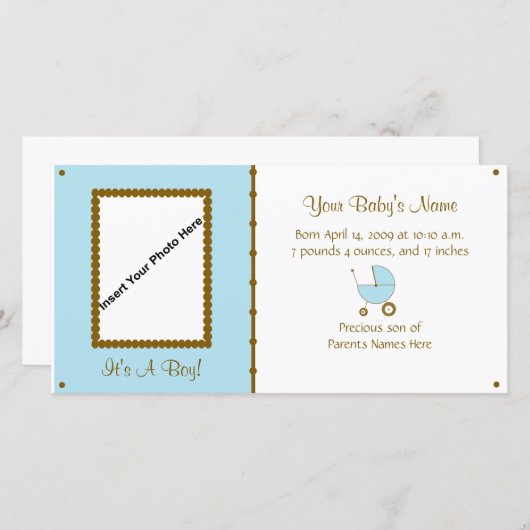 Bébé garçon Faire-part (Devant / Derrière)