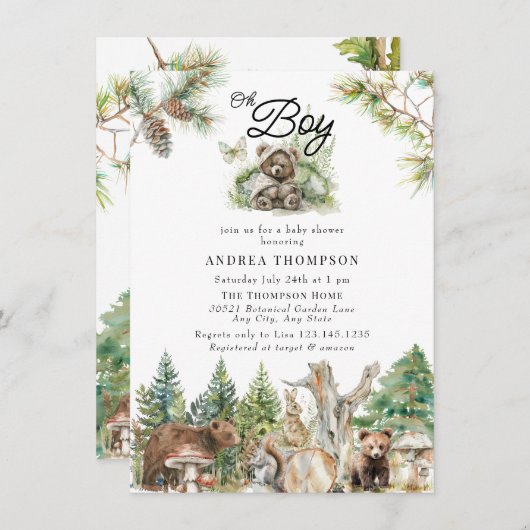 Bébé garçon mignon douche Invitations (Devant / Derrière)