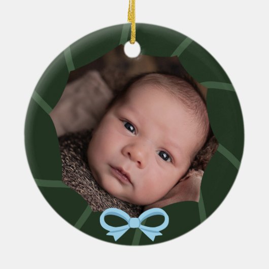 bébé garçon premier ornement de noël bleu & vert (Dos)