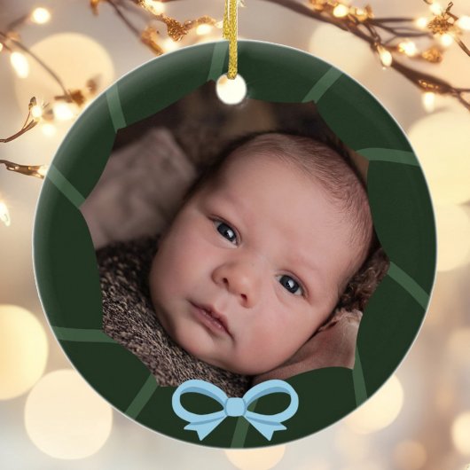 bébé garçon premier ornement de noël bleu & vert